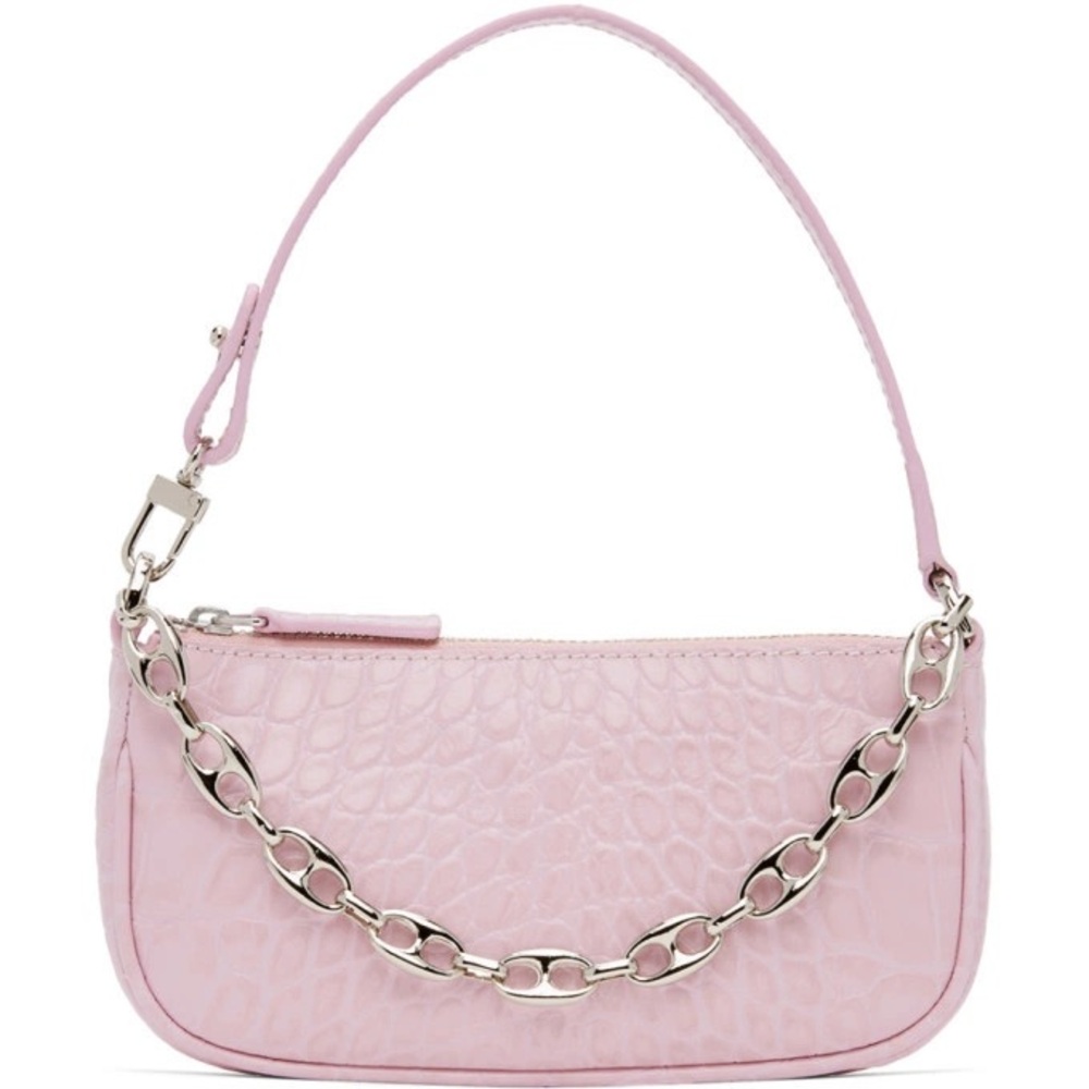 By Far Mini Rachel Pink Croc-Embossed Bag